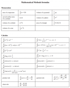 VCE Maths Methods Formula Sheet - Maths Methods Tutor